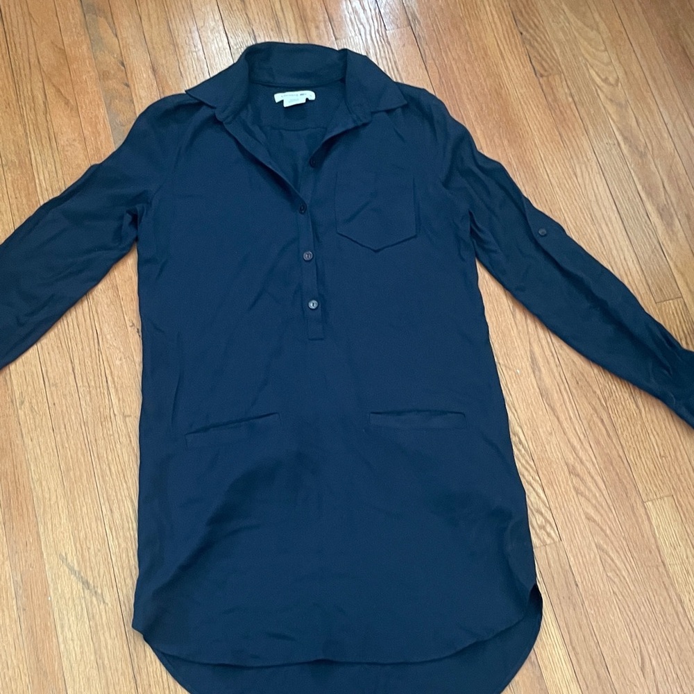 Lacoste Blue Long Sleeve Shirt Dress W/ Pockets